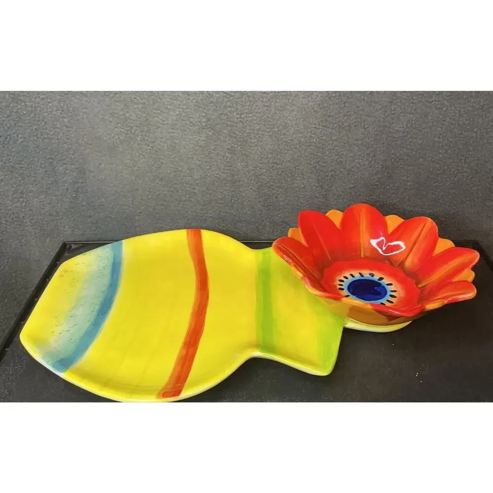 Grasslands Road Platter Flower Blossom Ceramic Chip And Dip Platter